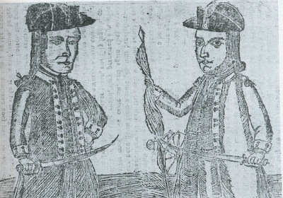 Wooden engraving of Daniel Shays and Job Shattuck, leaders of the rebellion