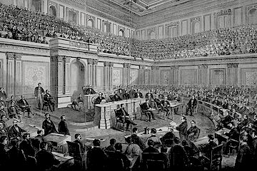 Depiction of the Senate's impeachment proceedings in 1868