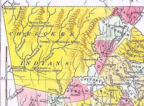 Cherokee Map, 1830 Cherokee land remaining in Georgia (c. 1820).