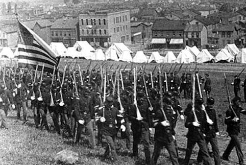 State Militia marching to the Homestead Strike, 1892 State Militia marching to the Homestead Strike, 1892