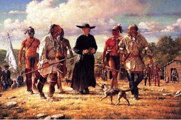 English and Iroquois converse during the era of the French and Indian Wars