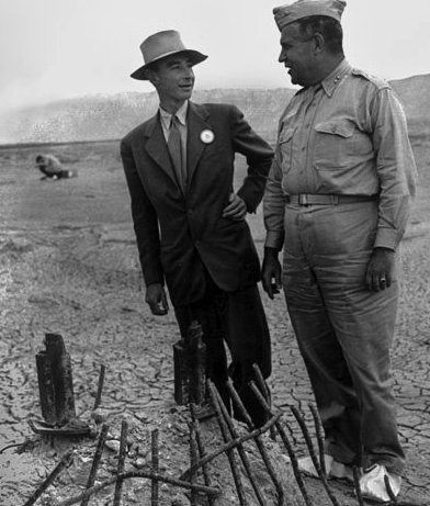 Oppenheimer and Groves, 1945 J. Robert Oppenheimer and Leslie Groves, 1945.