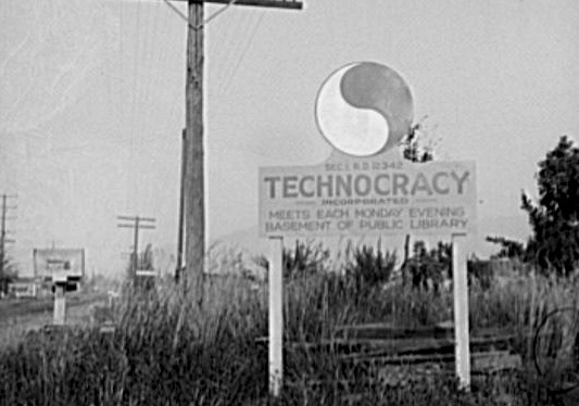 Technochracy Sign, Oregon A technocracy sign at the edge of town during the Great Depression.