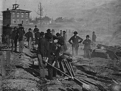 The Union Army destroying a railroad, 1864