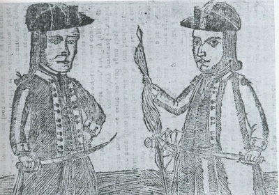 Wooden engraving of Daniel Shays and Job Shattuck, leaders of the rebellion Wooden engraving of Daniel Shays and Job Shattuck, leaders of the rebellion